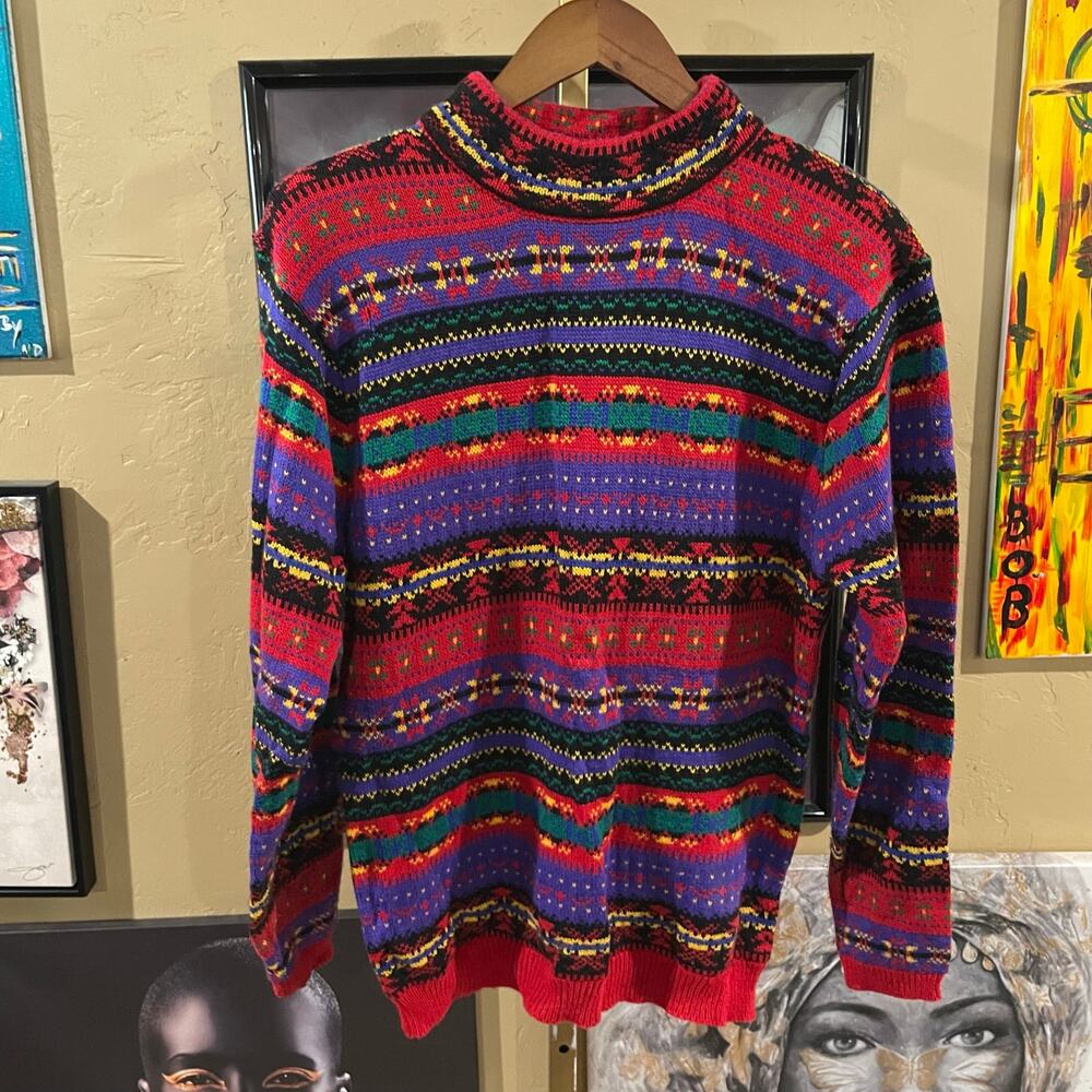 80s Karen Scott Vintage Pink Colorblock Cottage Core Granny Geometric Sweater M